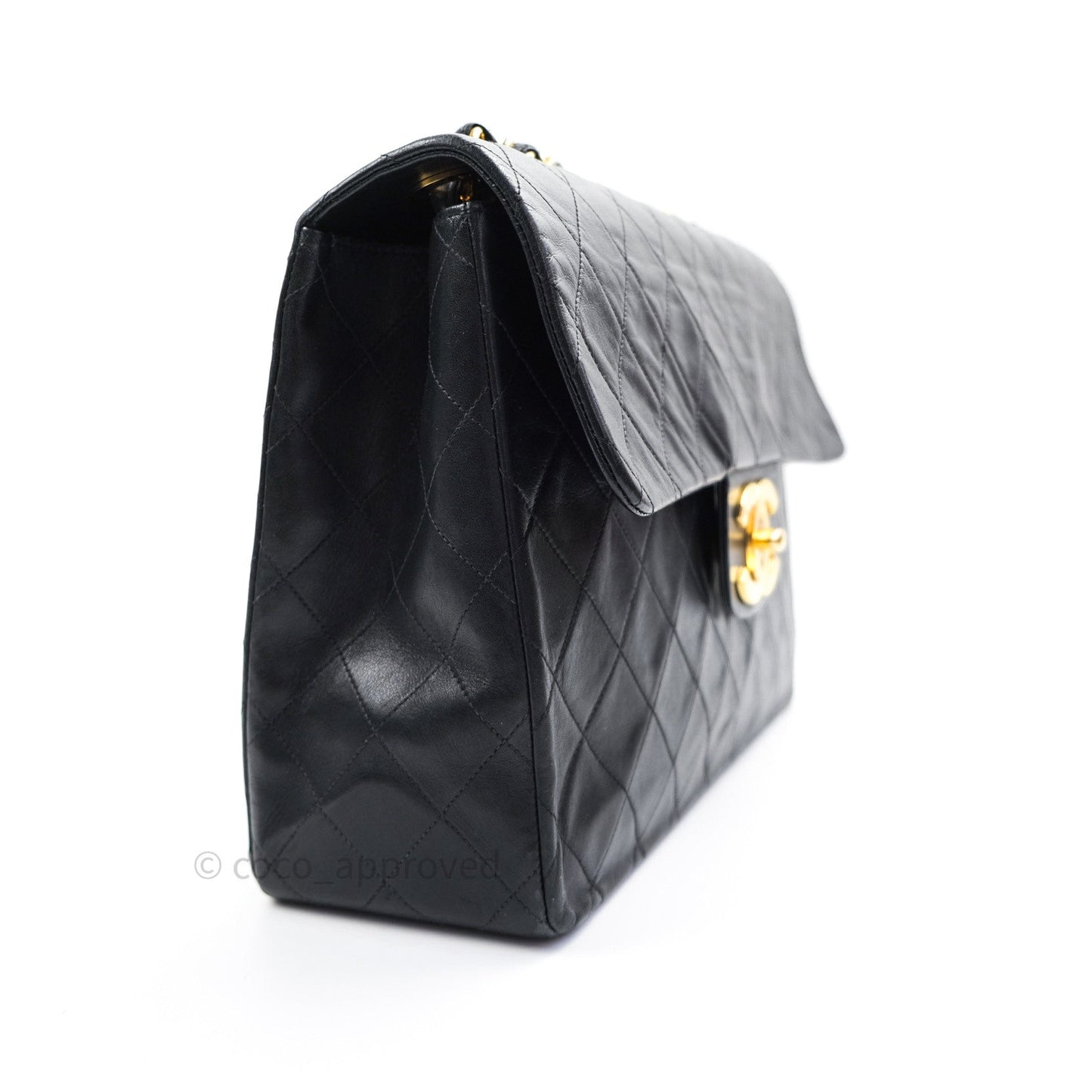 Chanel Vintage XL Jumbo Single Flap Black Lambskin 24K Gold Hardware