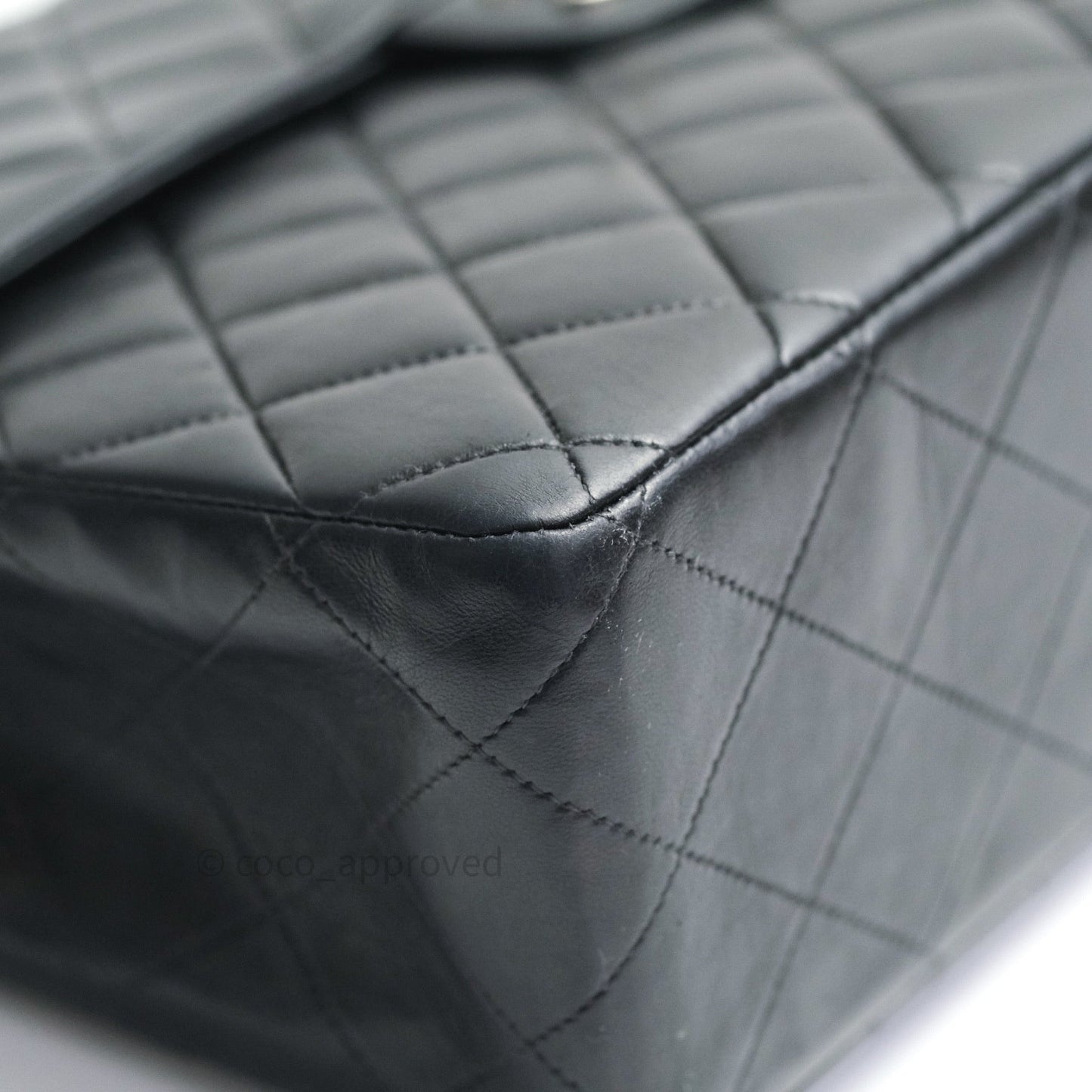 Chanel Classic Vintage Jumbo Single Flap Black Lambskin Silver Hardware