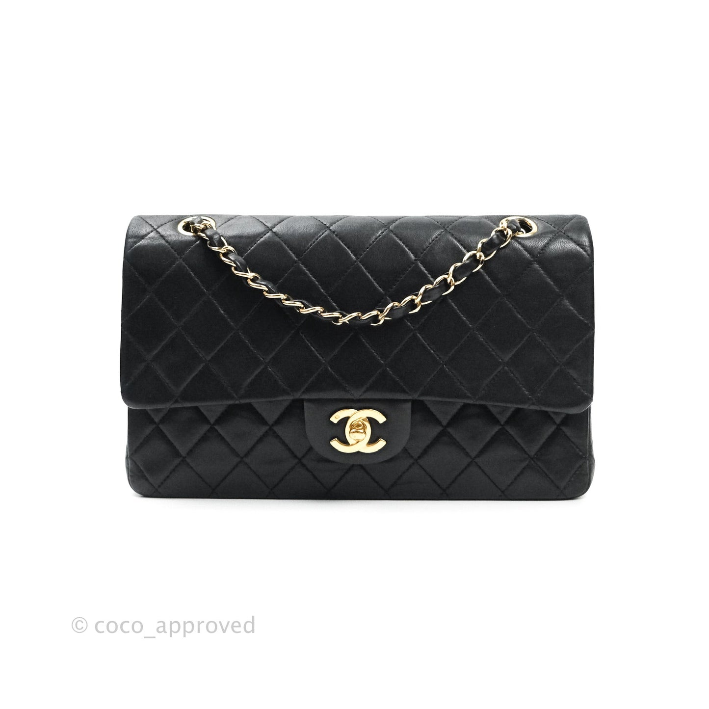 Chanel Vintage M/L Lambskin Medium Double Flap Bag Black
