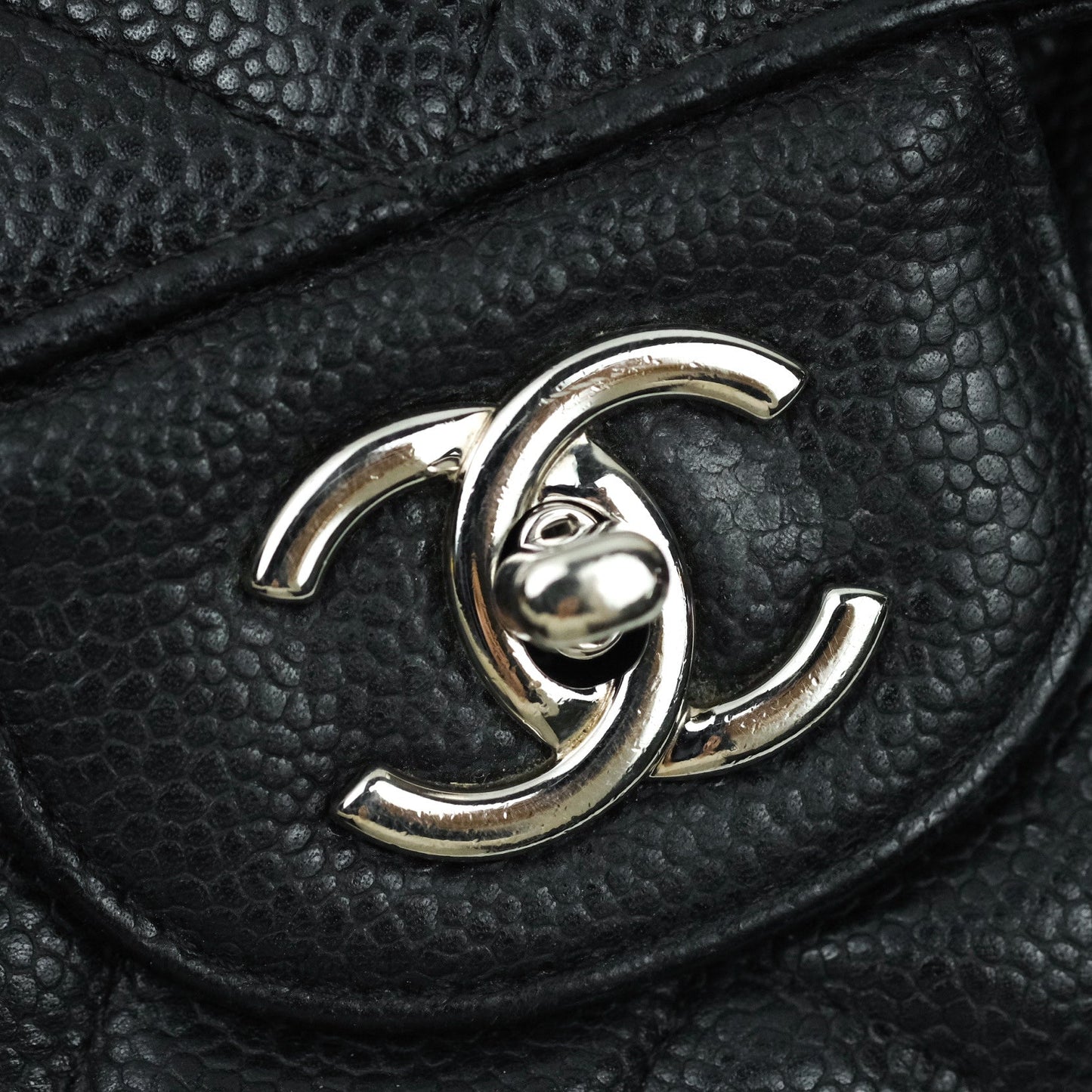 Chanel Quilted Maxi Single Flap Black Caviar Silver Hardware