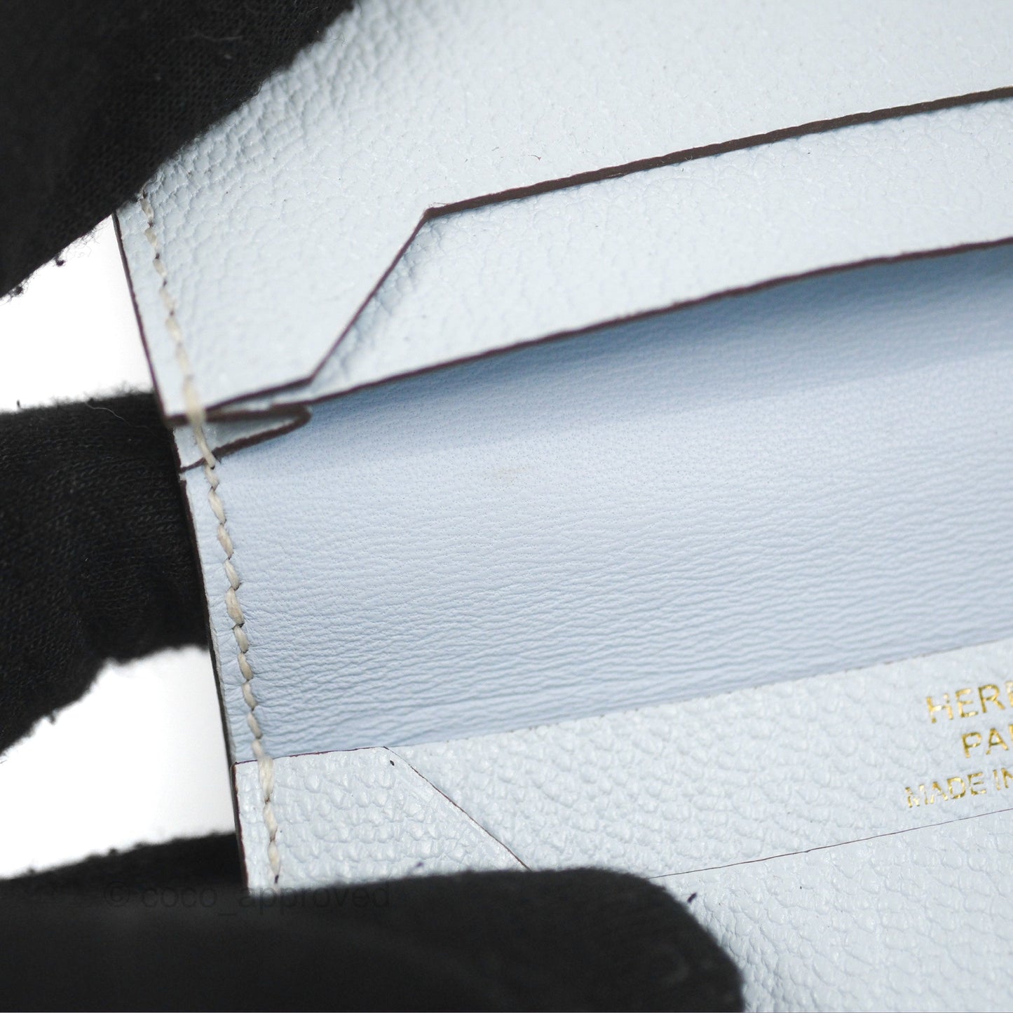 Hermes Bearn Card Holder Chevre Mysore Bleu Brume Gold Hardware