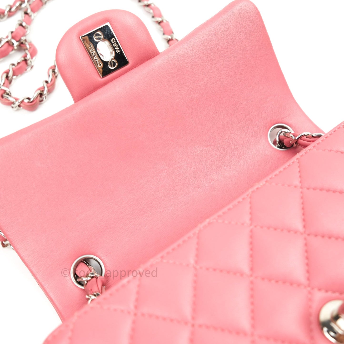 Chanel Quilted Mini Rectangular Pink Lambskin Silver Hardware