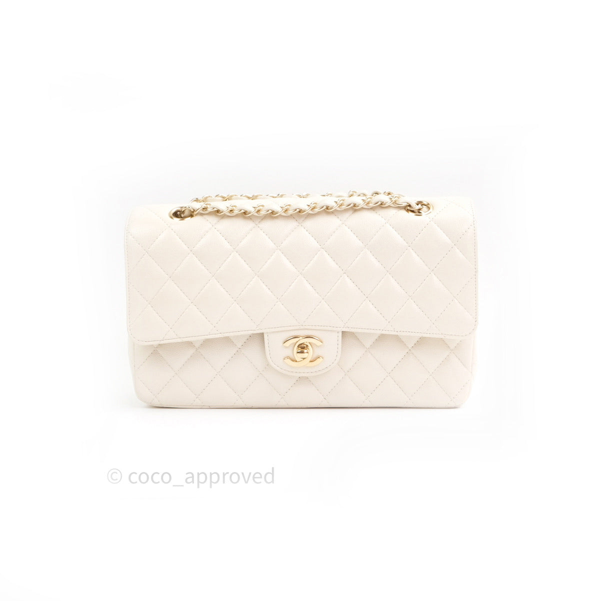 Chanel Classic Double Flap Quilted M/L Ivory Caviar Gold Hardware 17C