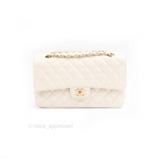 Chanel Classic Double Flap Quilted M/L Ivory Caviar Gold Hardware 17C