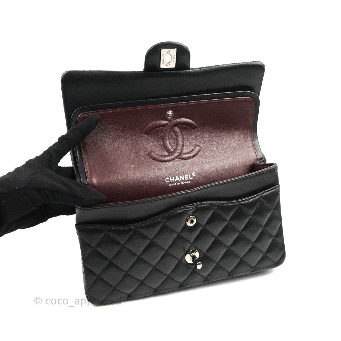 Chanel Classic M/L Medium Flap Quilted Black Lambskin Silver Hardware