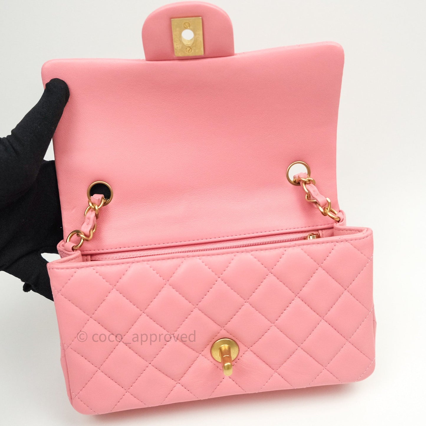 Chanel Quilted Mini Rectangular Pink Lambskin Gold Hardware
