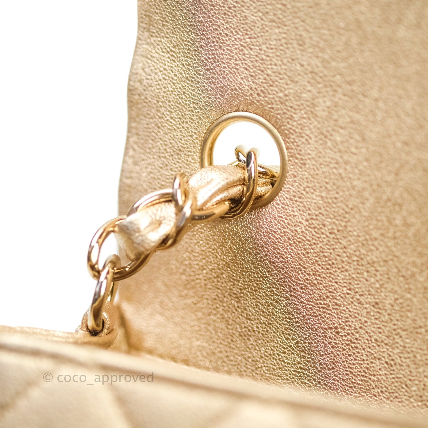 Chanel Quilted Mini Rectangular Metallic Champagne Gold Lambskin Gold Hardware
