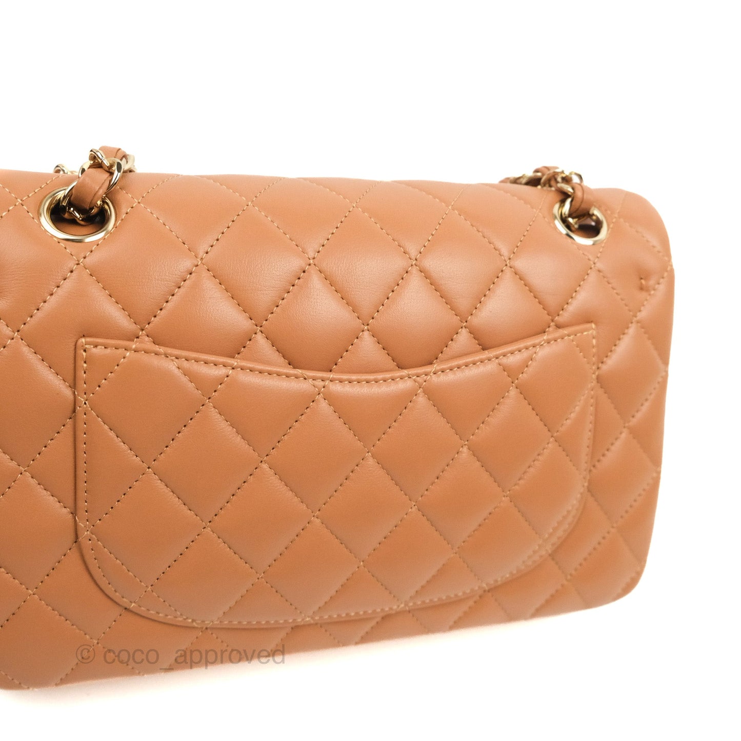 Chanel Small Classic Quilted Flap Dark Beige Caramel Lambskin Gold Hardware