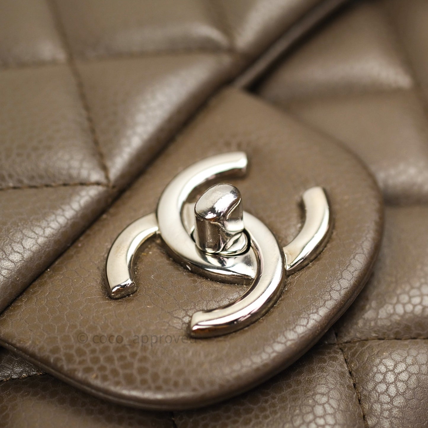 Chanel Double Flap Maxi Khaki Caviar Silver Hardware