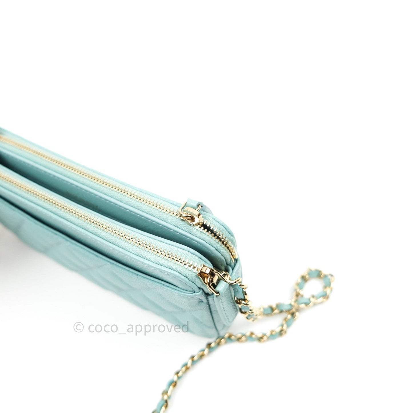 Chanel Tiffany Blue Caviar Clutch on Chain Gold Hardware 20C