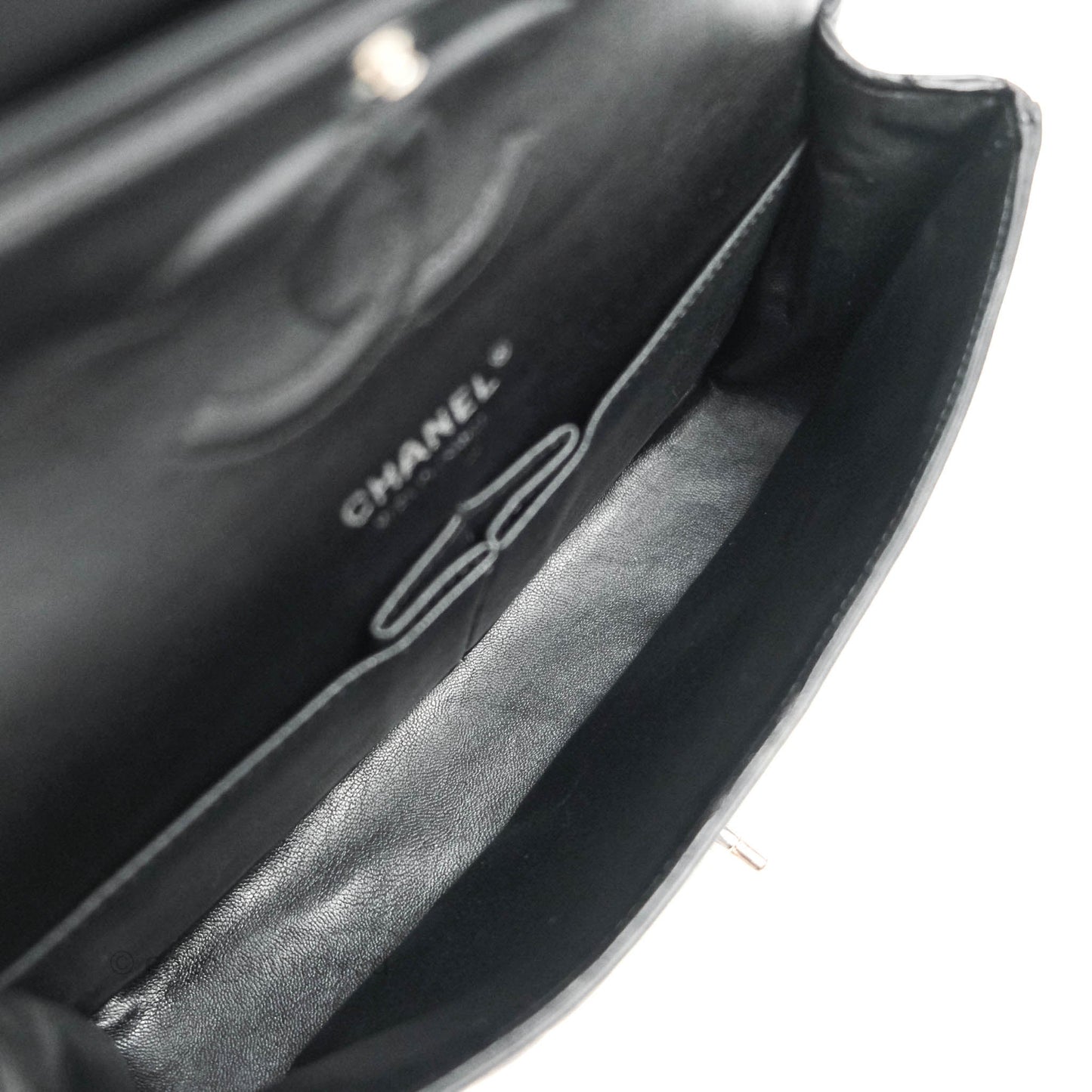 Chanel Classic M/L Medium Double Flap Bag Black Patent Silver Hardware