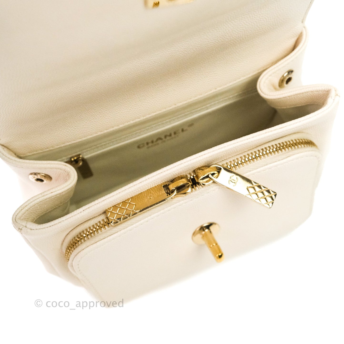 Chanel Quilted Small Business Affinity Flap Ivory Caviar Light Gold Hardware