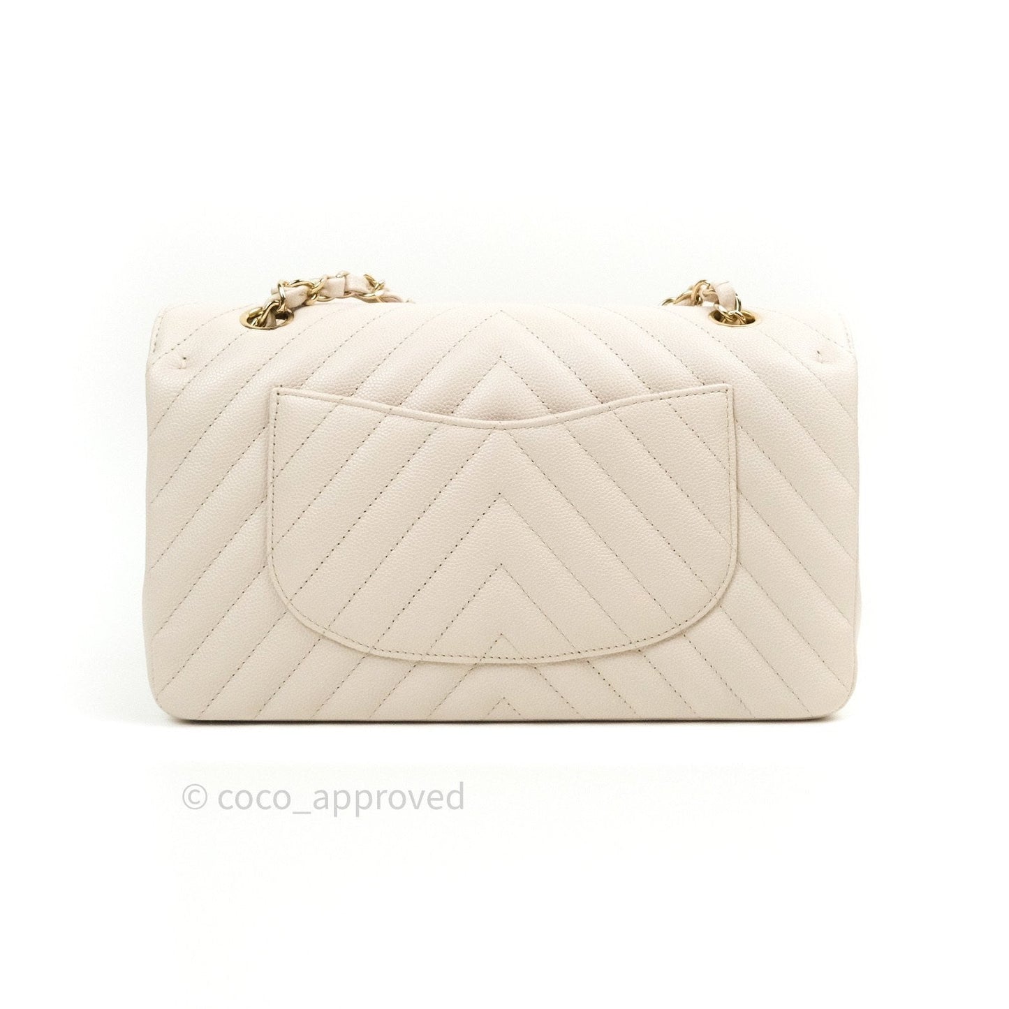 Chanel Classic M/L Medium Double Flap Chevron Ivory Caviar Gold Hardware