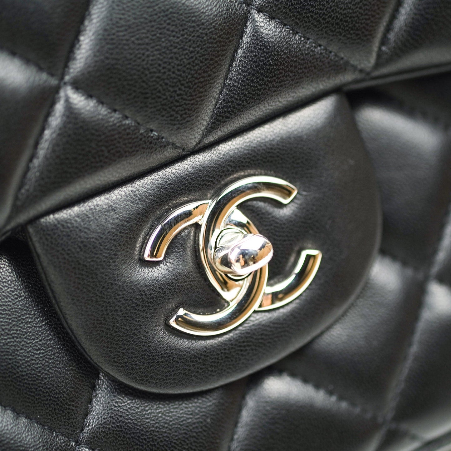 Chanel Classic Maxi Single Flap Quilted Black Lambskin Silver Hardware