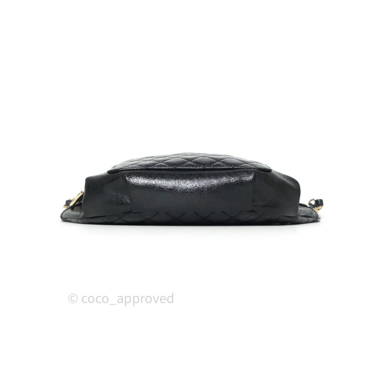 Chanel Black Glazed Calfskin Fanny Pack Belt Bag Gold Hardware