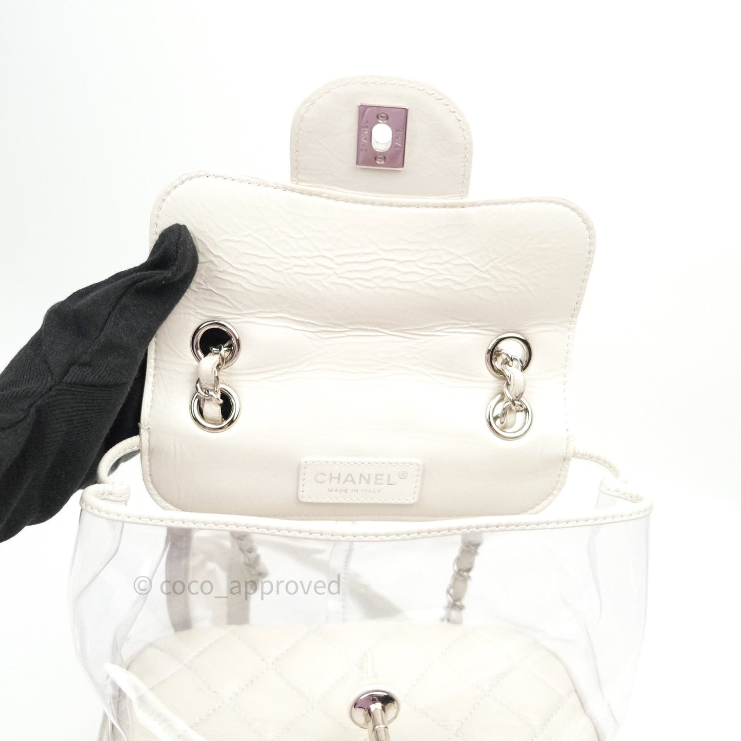 Chanel Crumpled Calfskin PVC Quilted Backpack White