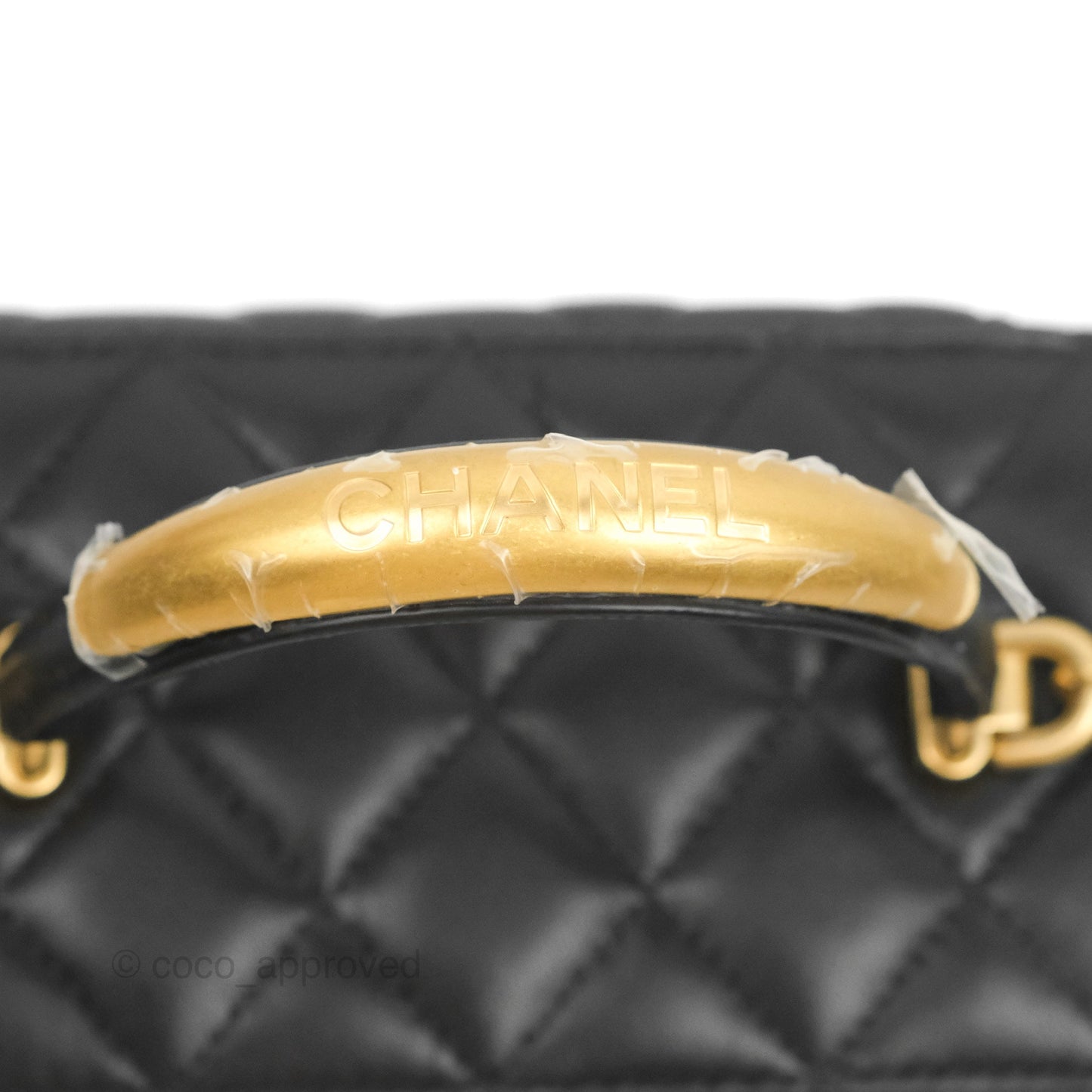 Chanel Vanity Rectangular Metal Top Handle Black Lambskin Aged Gold Hardware 22B