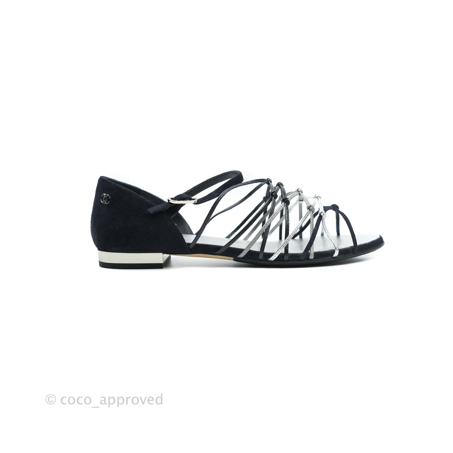 Chanel Sandals Dark Navy Silver 38C