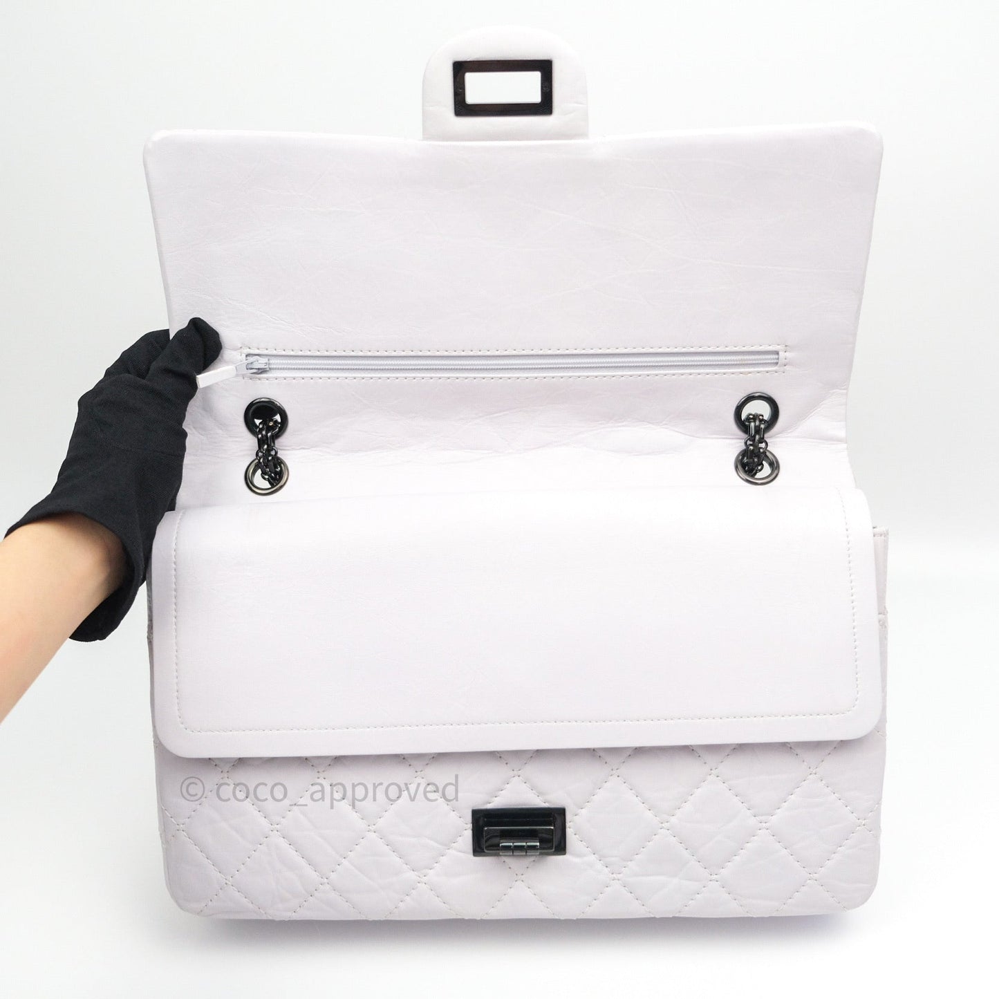 Chanel Reissue Quilted Aged Calfskin White Black Hardware 227