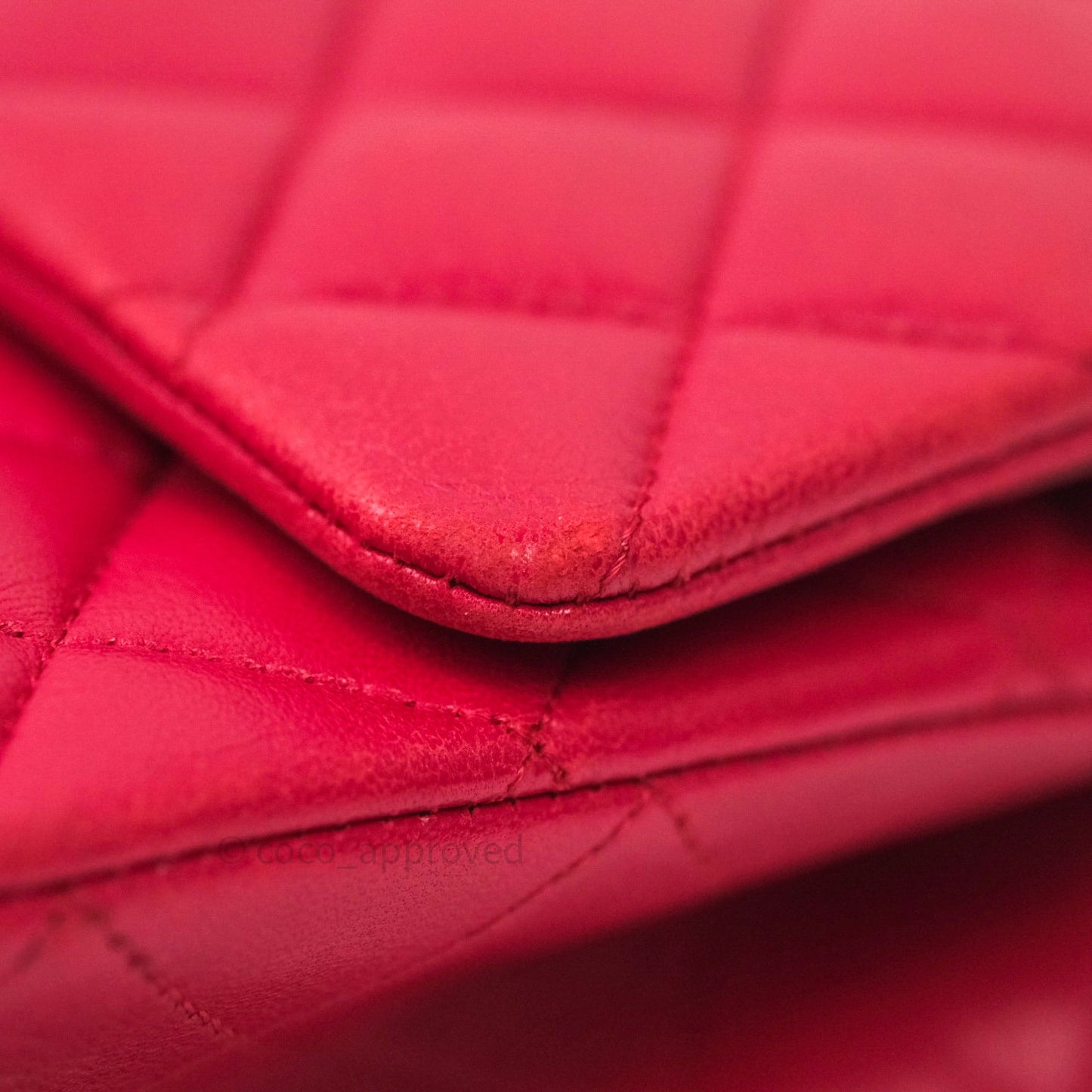 Chanel Classic M/L Lambskin Medium Double Flap Red Pink Silver Hardware