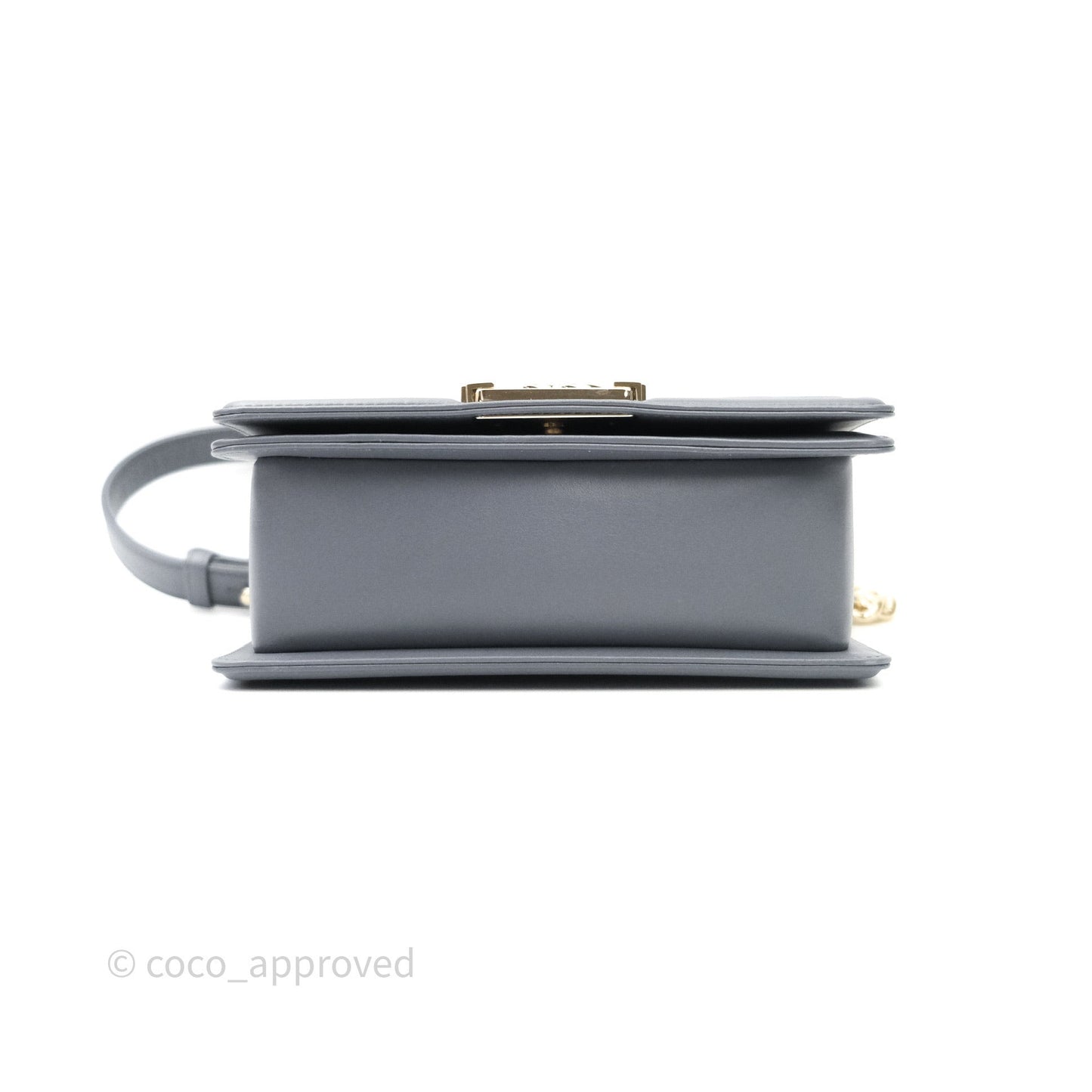 Chanel Small Boy Chevron Grey Calfskin Gold Hardware
