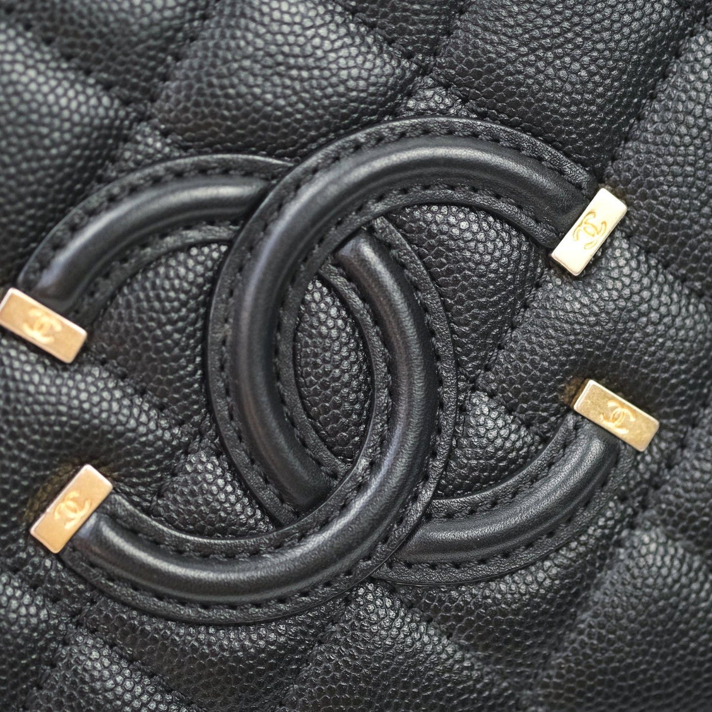 Chanel Quilted Small CC Filigree Vanity Case Black Caviar