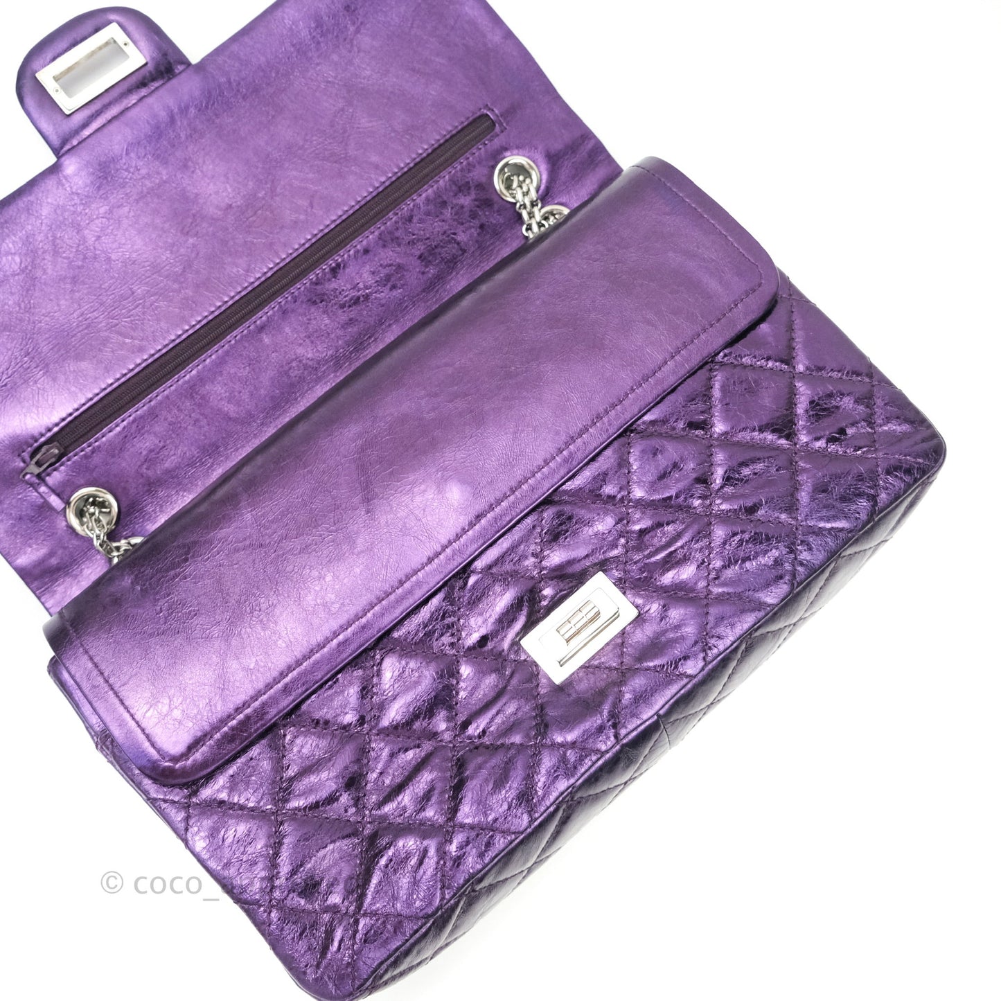 Chanel Reissue Quilted Glazed Calfskin Metallic Purple Silver Hardware 227