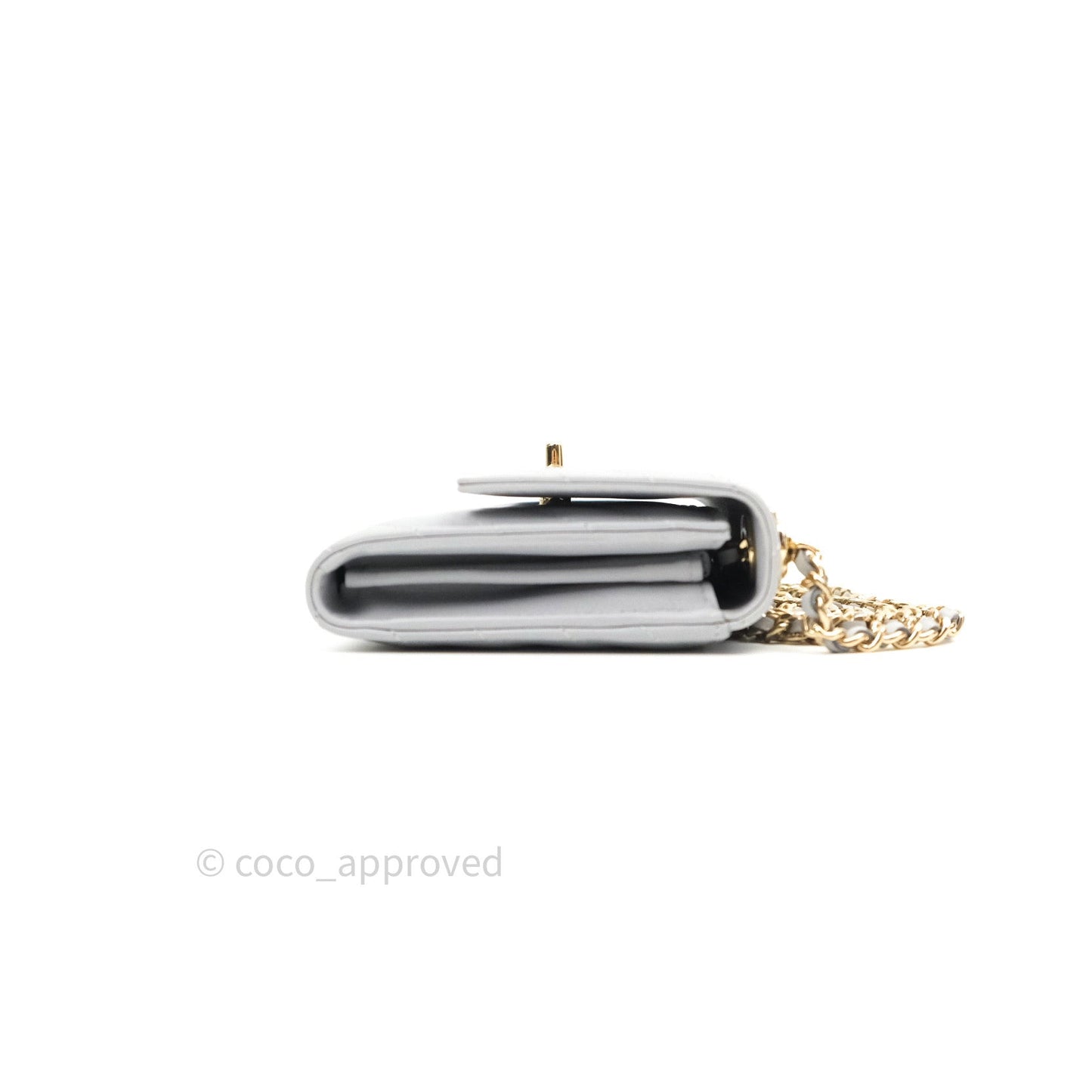 Chanel Mini Trendy CC Wallet On Chain WOC Lambskin Chevron Grey Gold Hardware