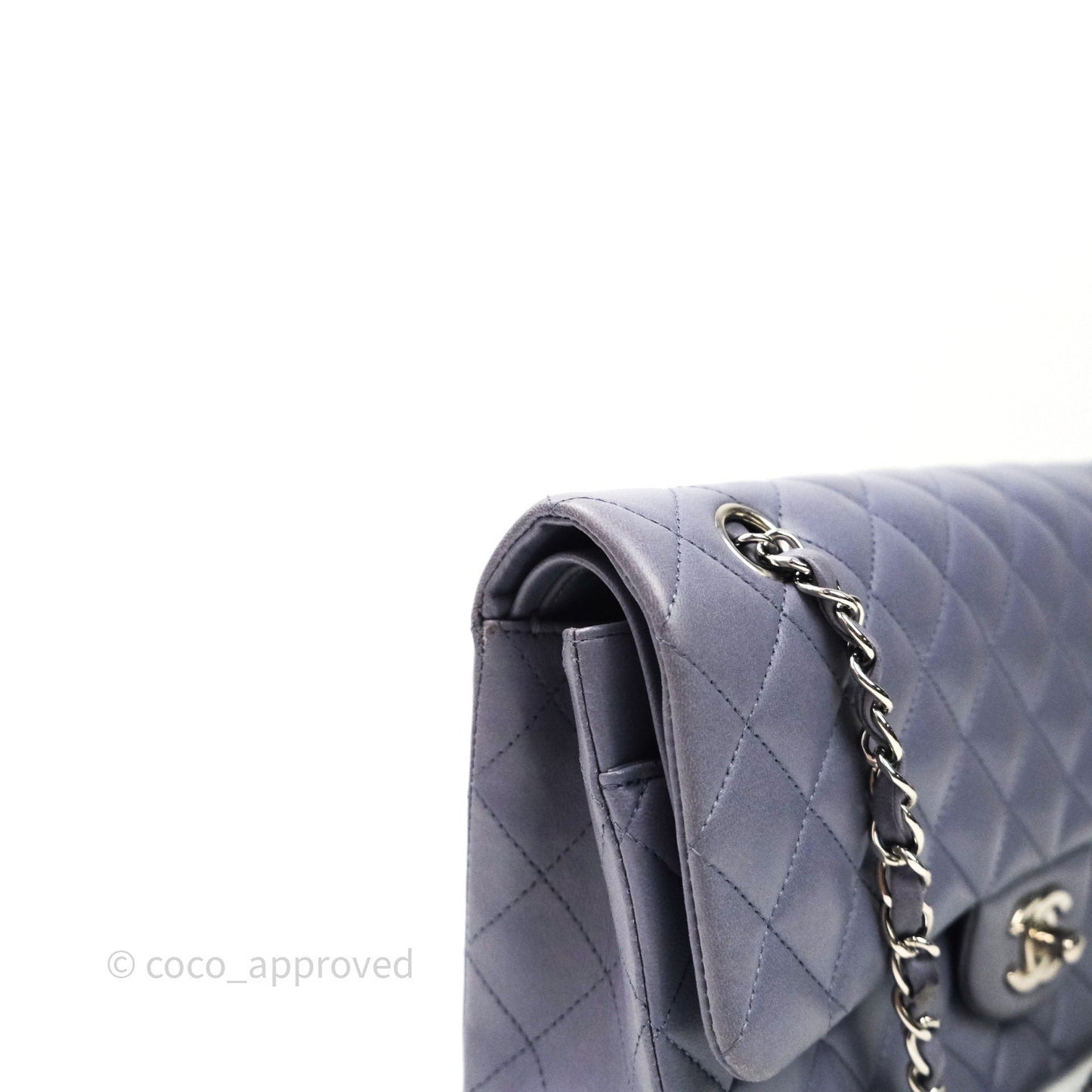Chanel Classic M/L Medium Double Flap Lavender Blue Silver Hardware