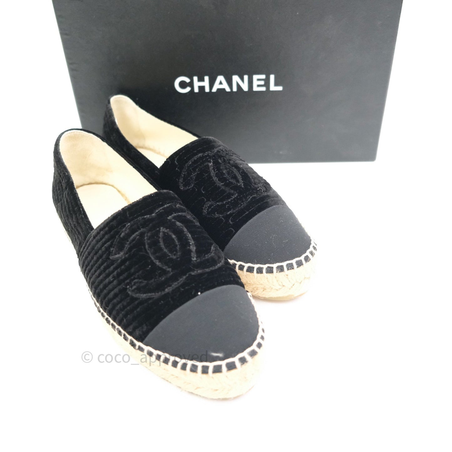 Chanel Espadrille Black Velvet Size 38
