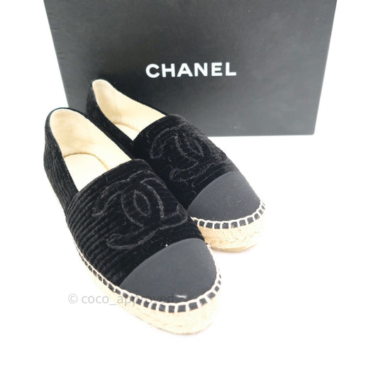Chanel Espadrille Black Velvet Size 38