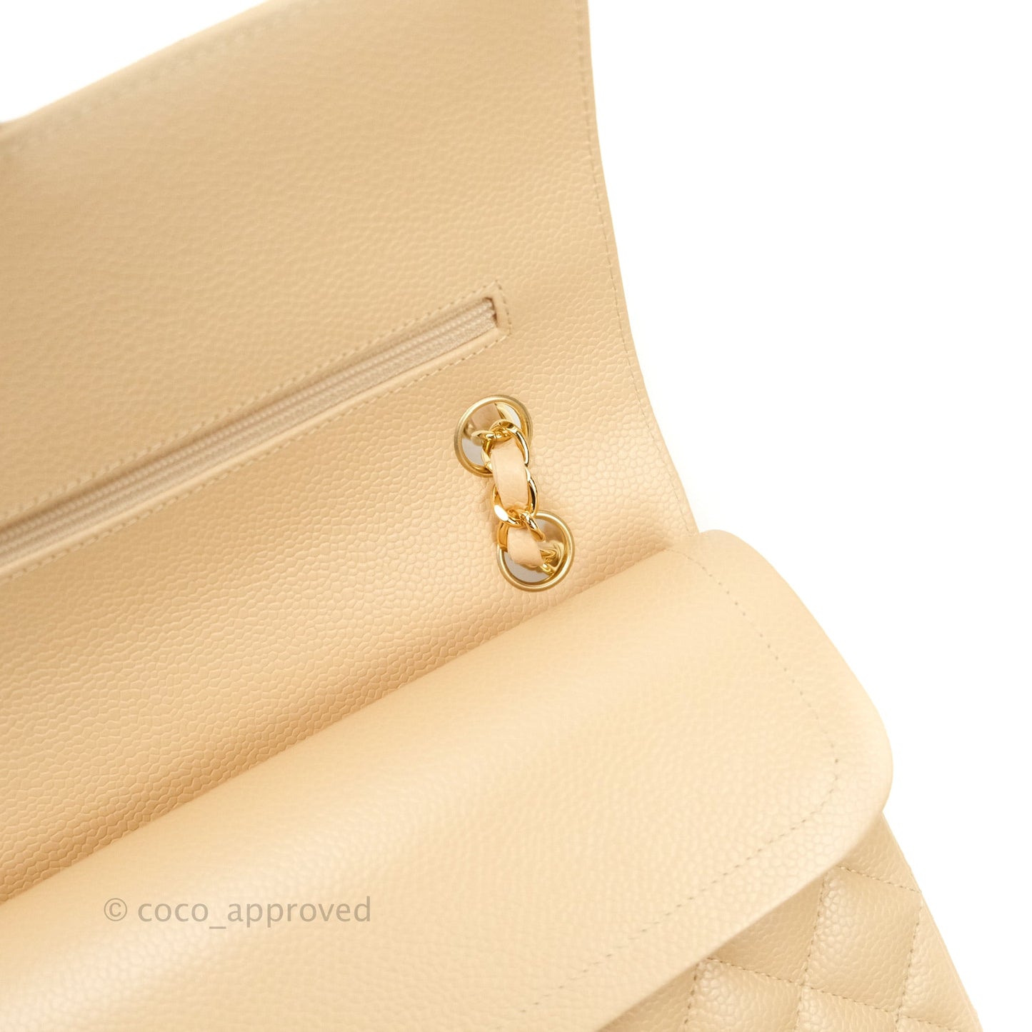 Chanel Classic M/L Medium Double Flap Bag Beige Caviar Gold Hardware