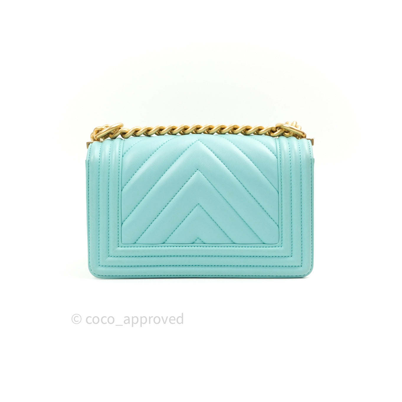 Chanel Small Boy Chevron Blue Calfskin Gold Hardware