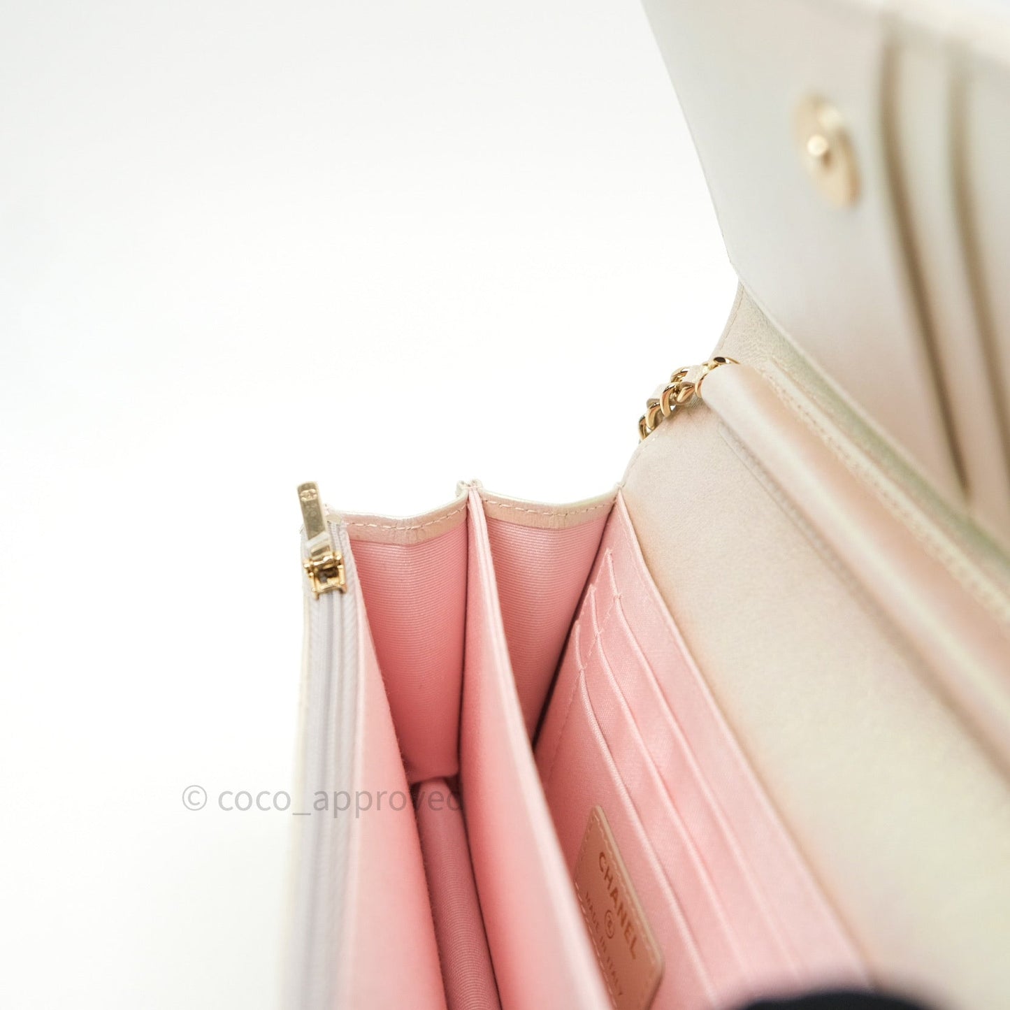 Chanel Quilted Mini Wallet on Chain WOC Iridescent Ivory Gold Hardware 20A
