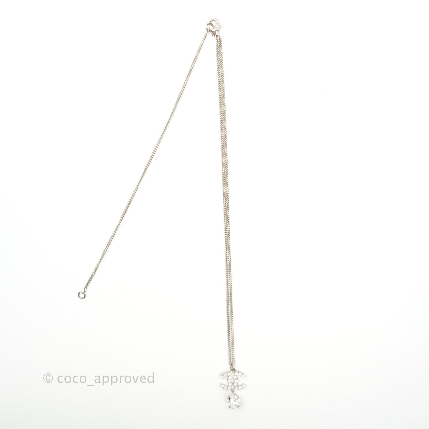 Chanel Crystal Silver CC Drop Necklace 18S