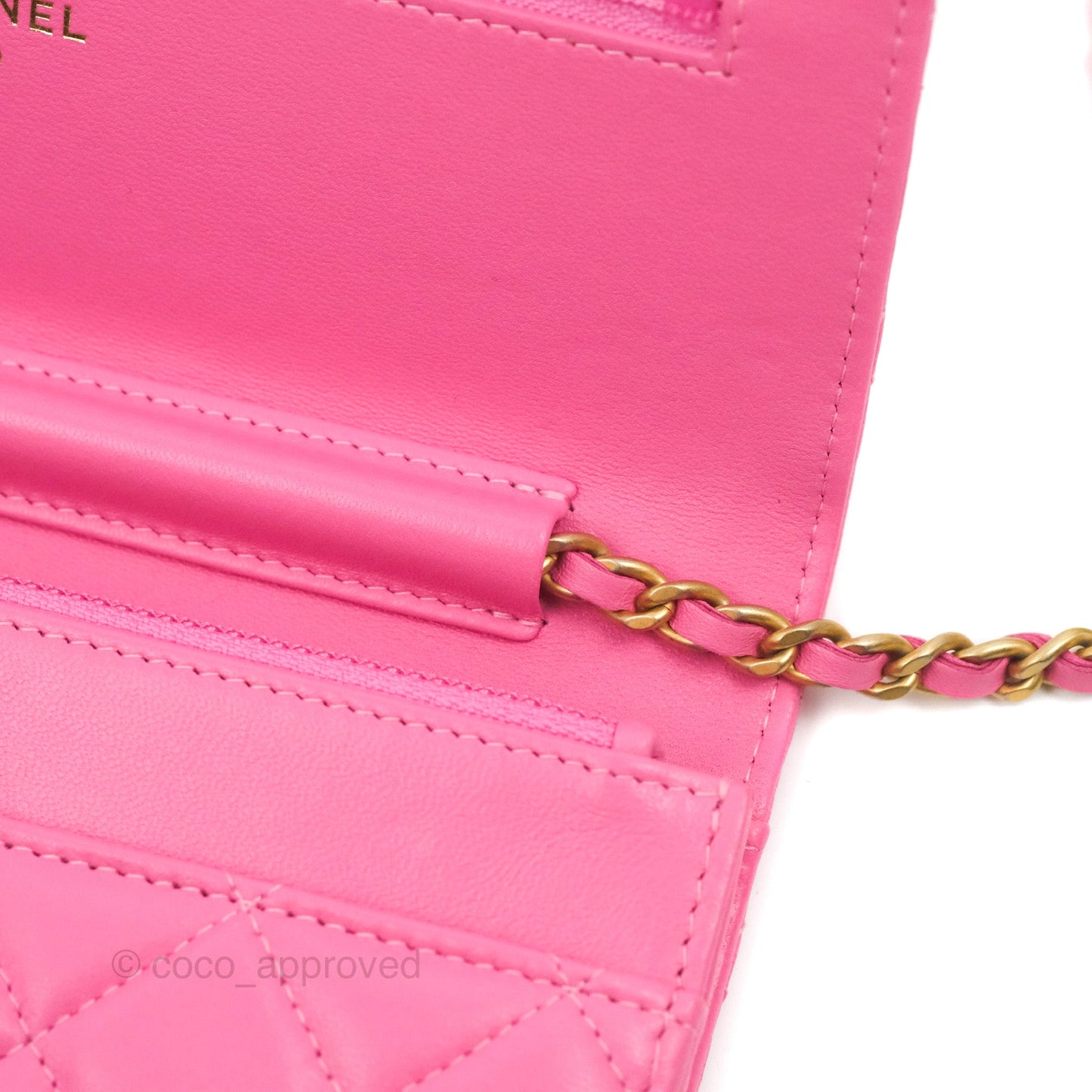 Chanel Quilted Pearl Crush Wallet on Chain WOC Pink Lambskin Aged Gold Hardware