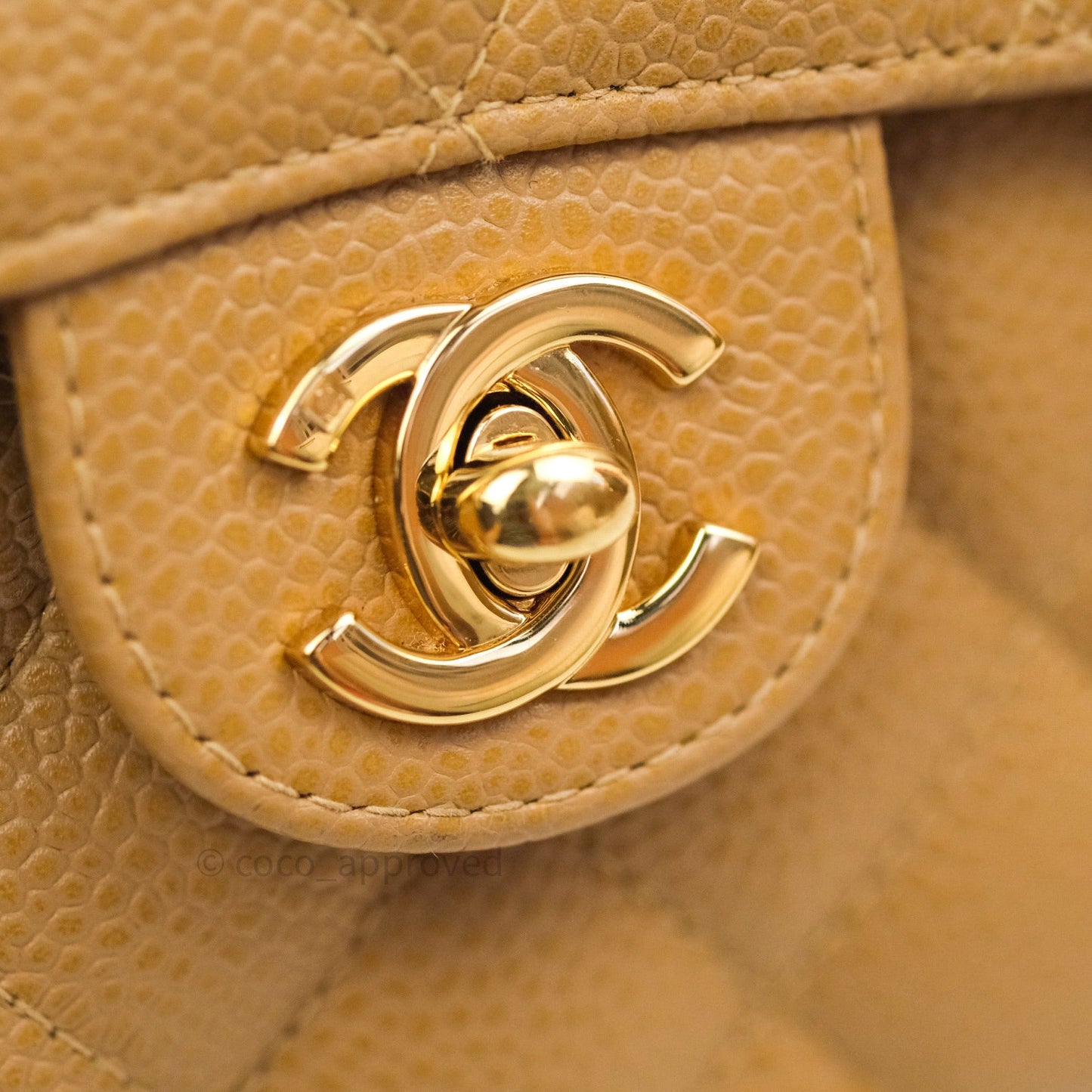 Chanel Quilted Vintage Mini Square Flap Beige Caviar 24K Gold Hardware