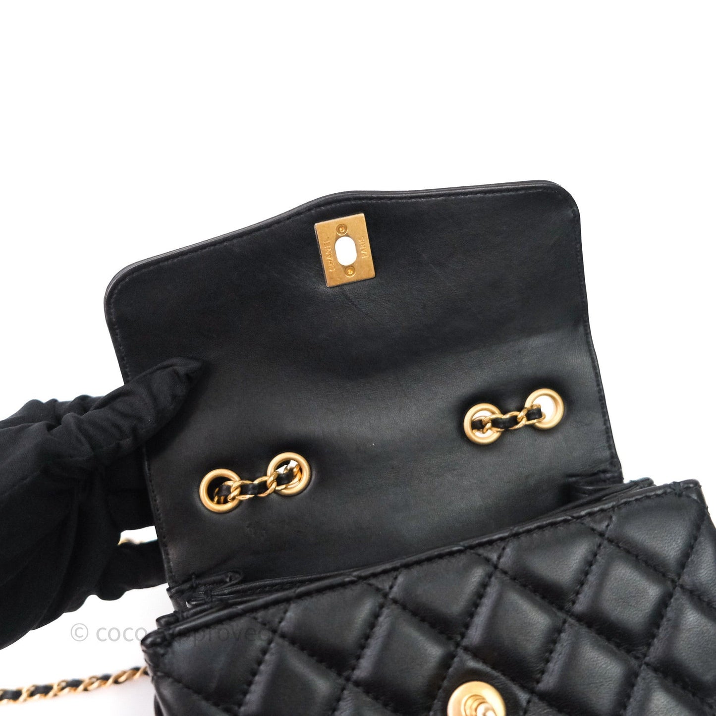 Chanel Coco Vintage Flap Small Bag Black Lambskin Gold Hardware