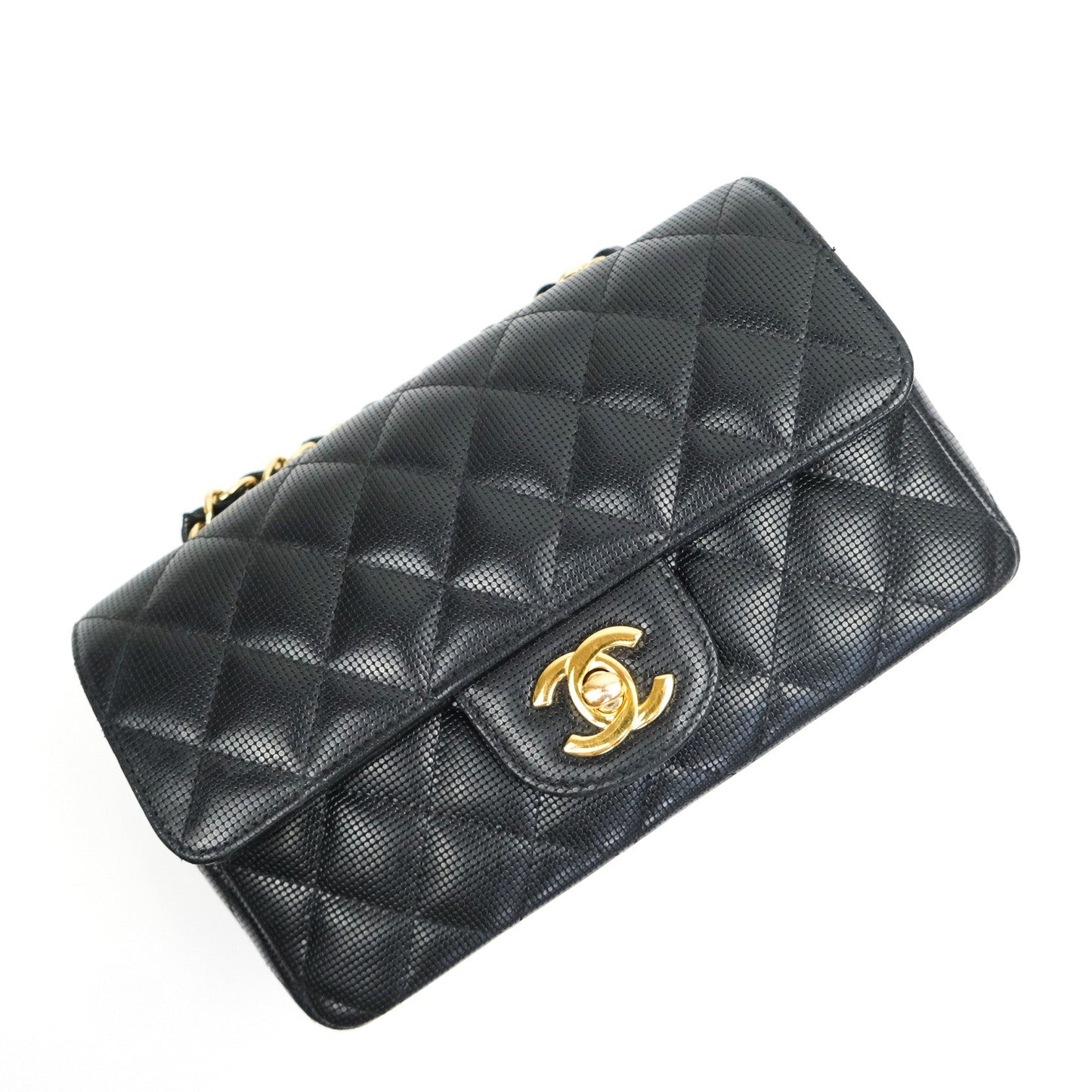 Chanel Metallic Calfskin Quilted Pixel Effect Mini Rectangular Flap Black Gold Hardware