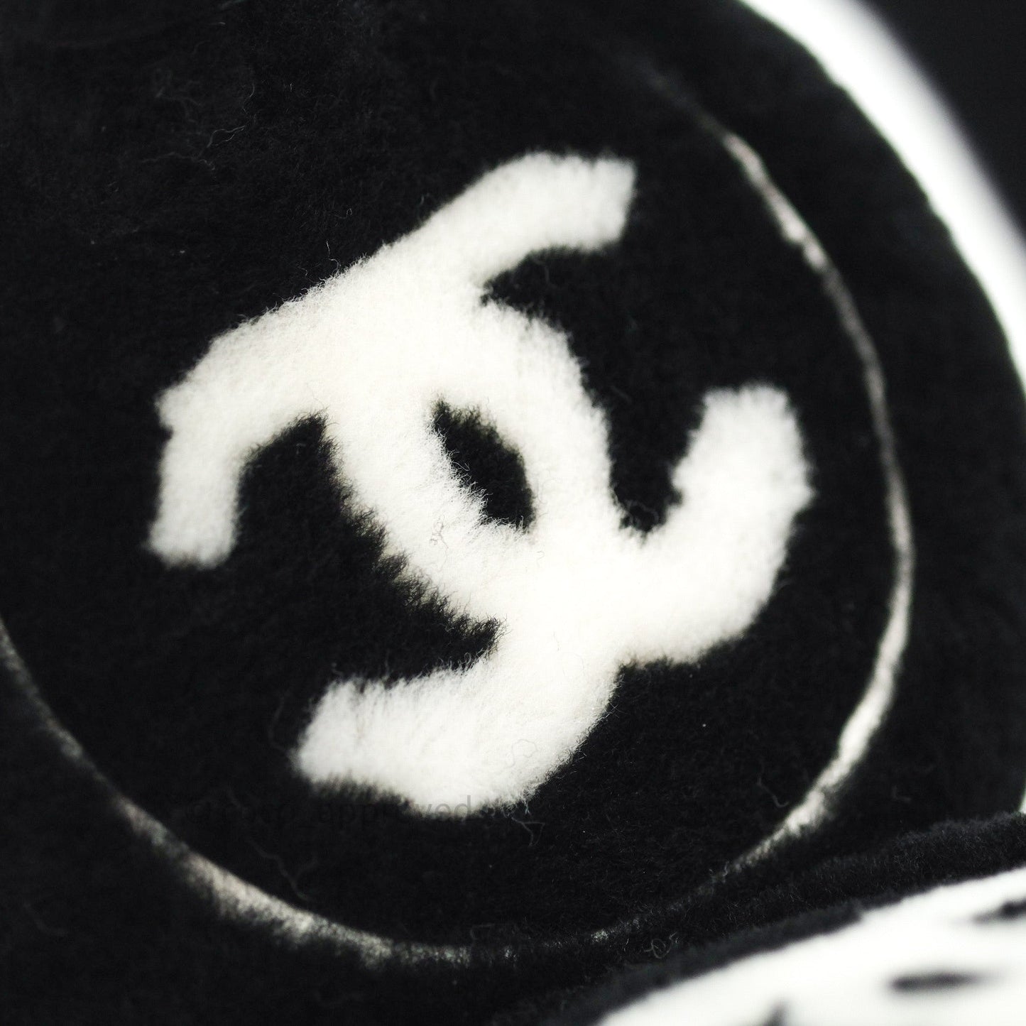 Chanel Shearling Cashmere Black Ivory Logo Earmuffs
