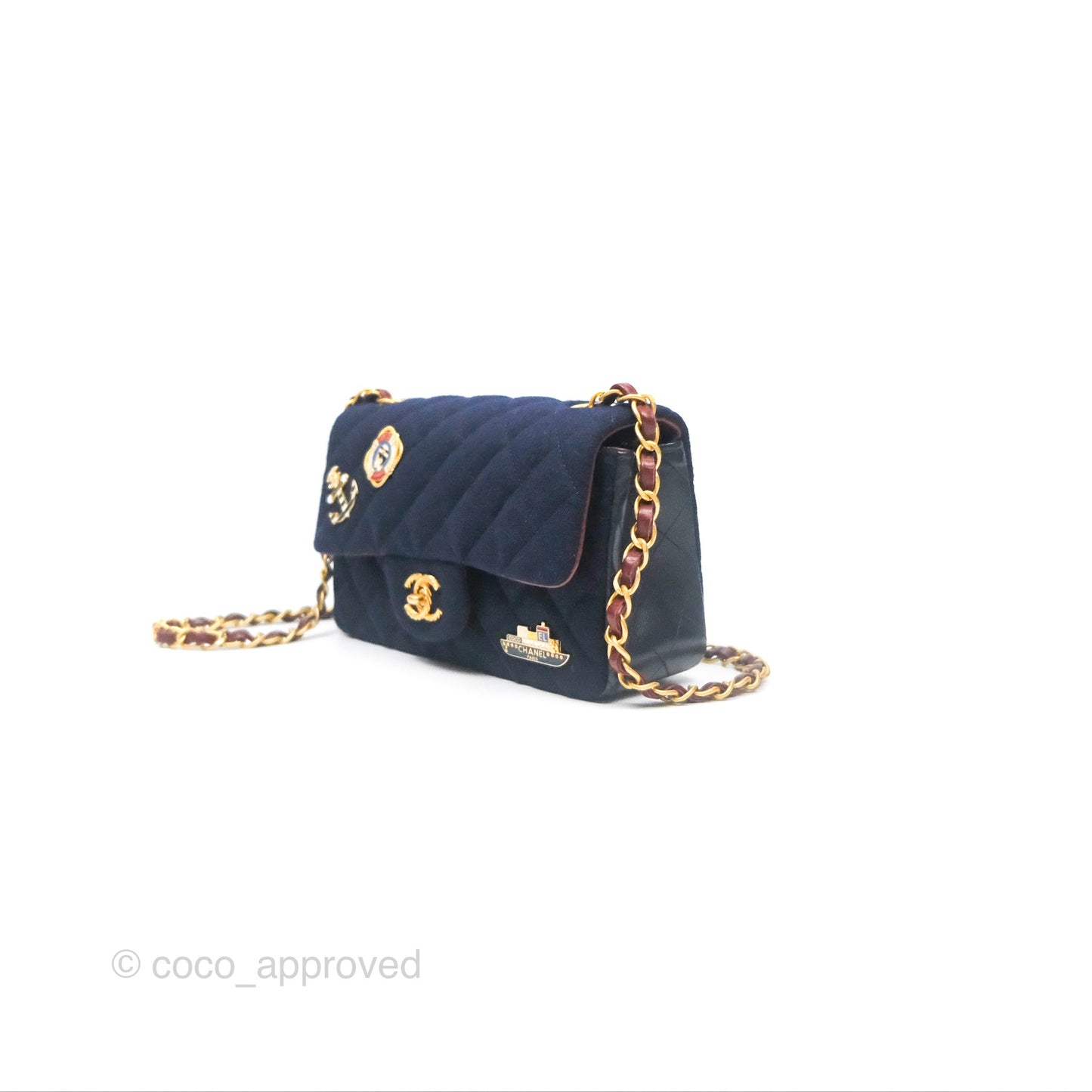 Chanel Paris Hamburg Charms Mini Rectangular Flap Navy Wool Lambskin