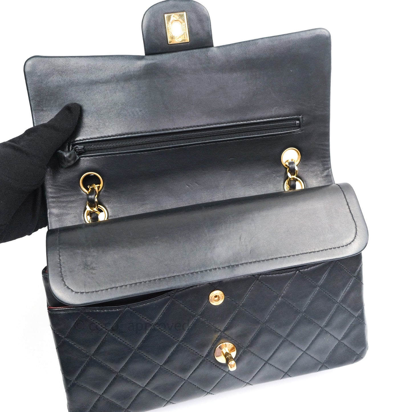 Chanel Classic Vintage M/L Medium Double Flap Bag Black Lambskin 24K Gold Hardware