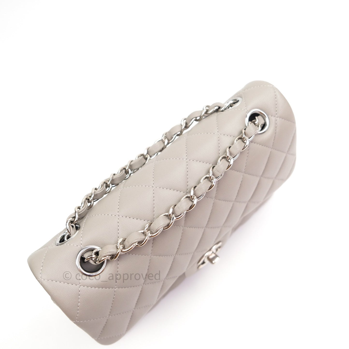 Chanel Classic Small S/M Flap Grey Lambskin Silver Hardware