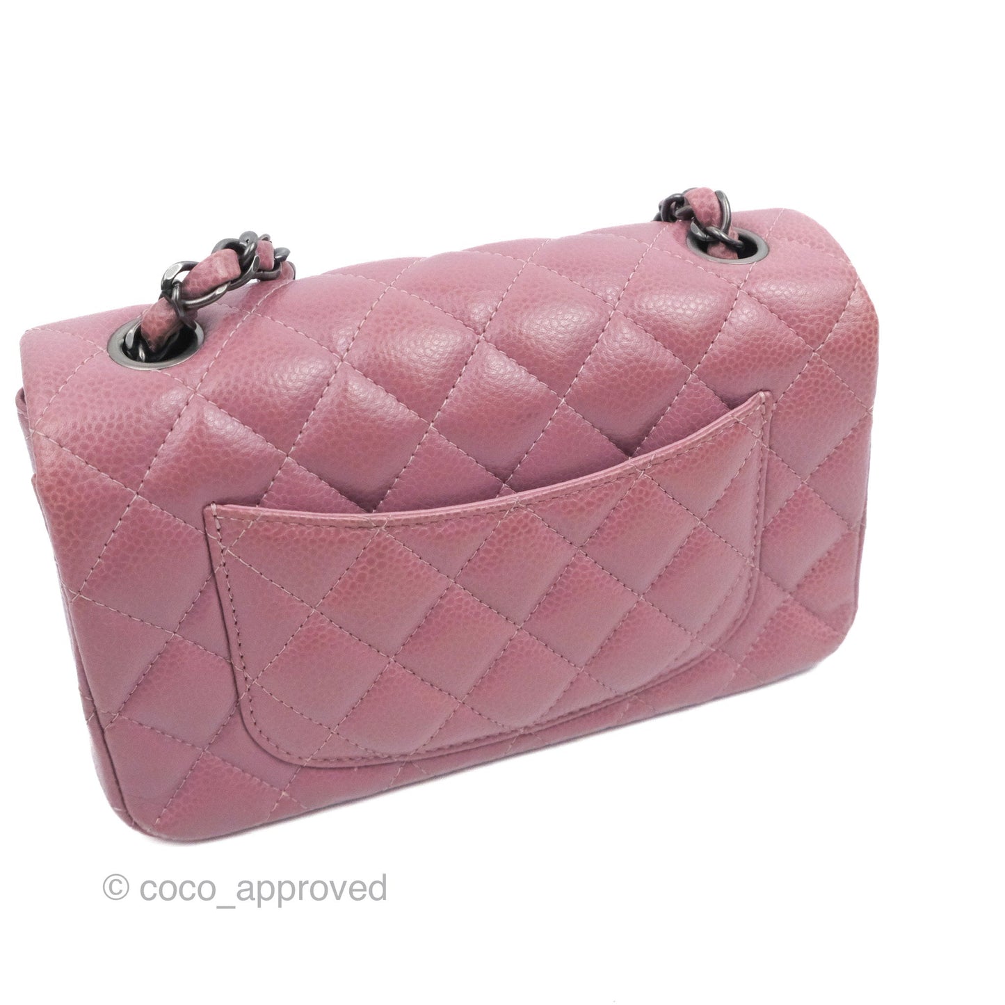 Chanel Quilted Mini Rectangular Flap Dark Pink Caviar Ruthenium Hardware