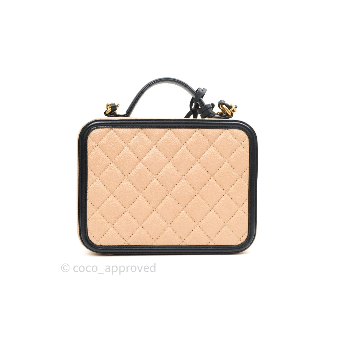 Chanel Quilted Medium CC Filigree Vanity Case Beige Caviar Gold Hardware