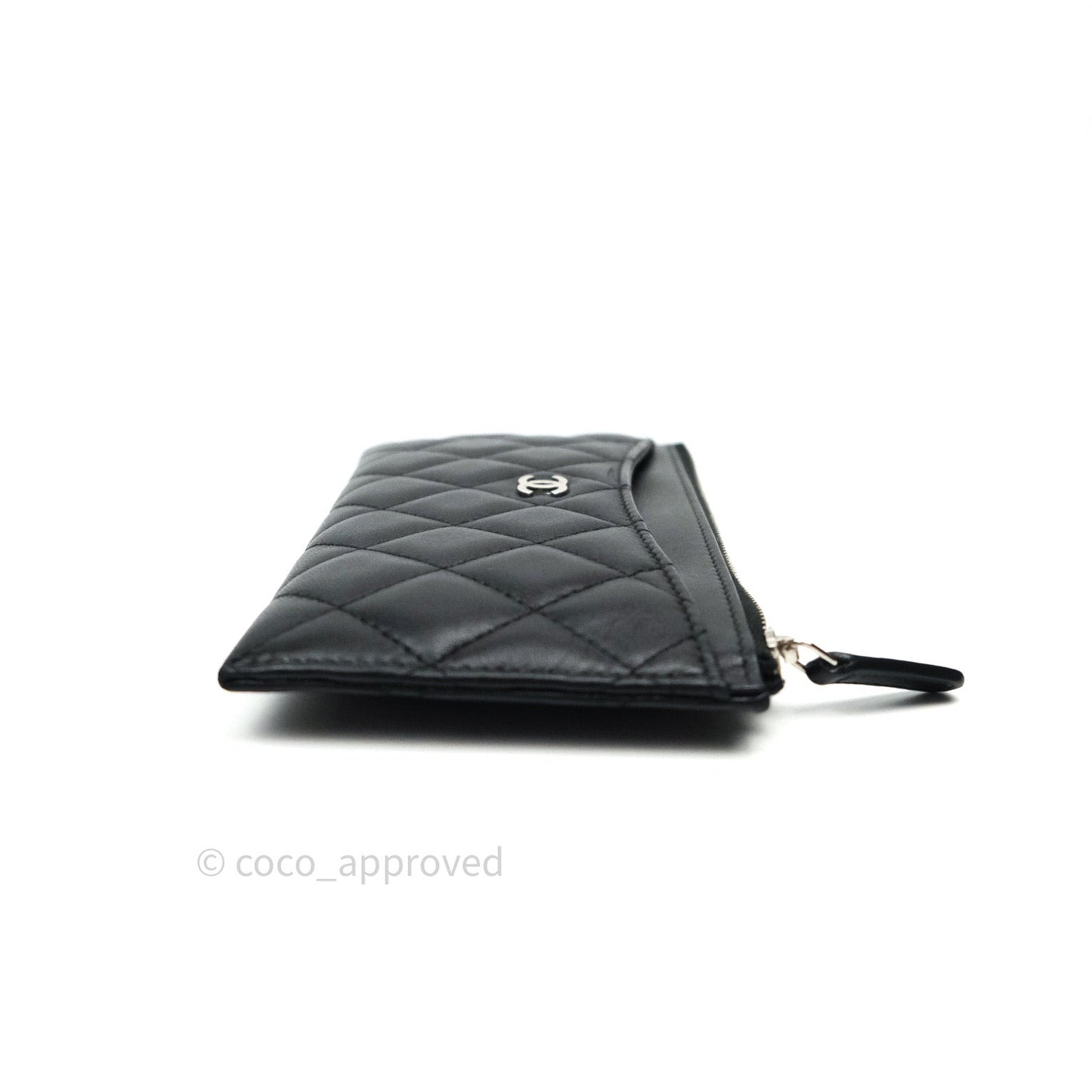 Chanel O Case Phone Case Pouch Card Holder Black Lambskin Silver Hardware