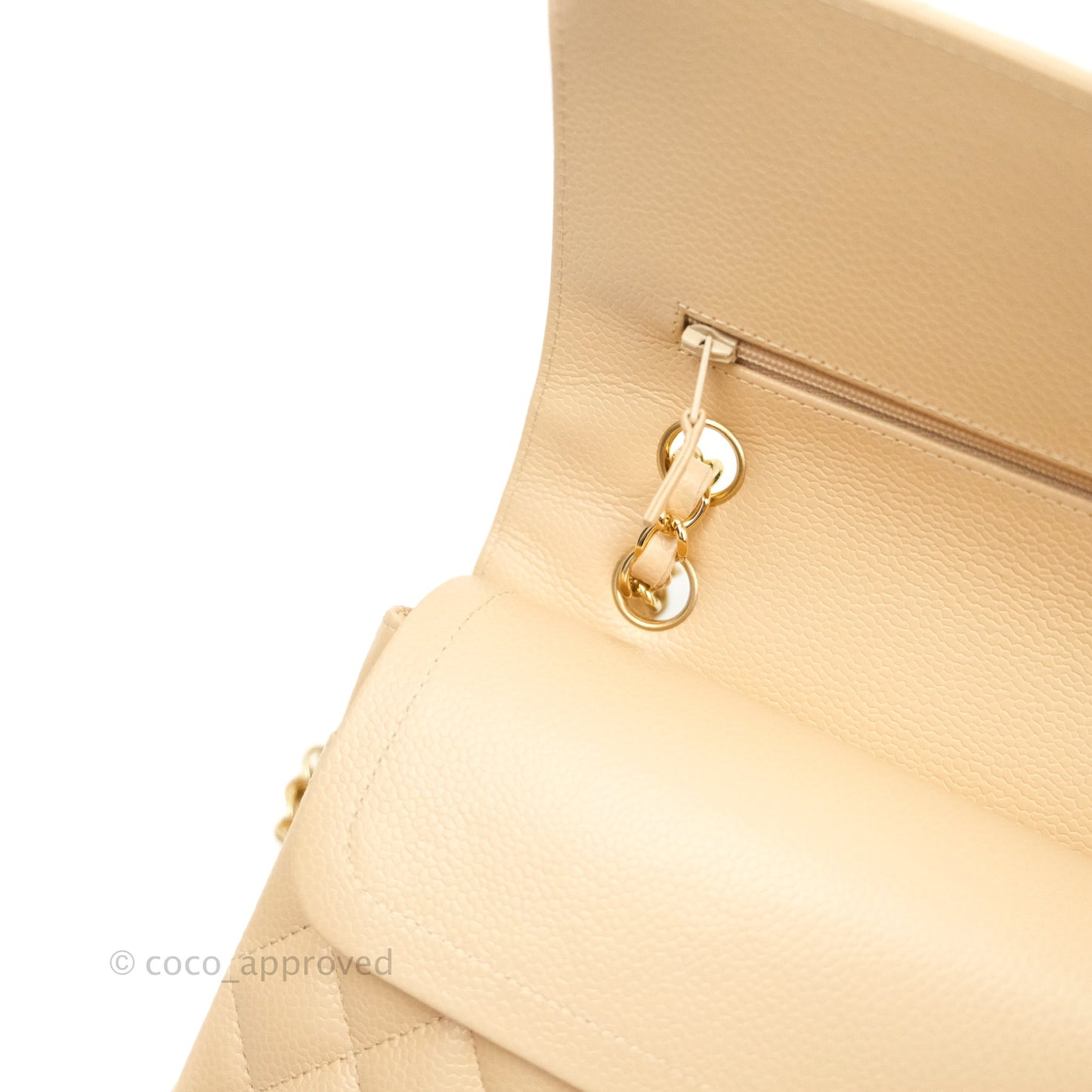 Chanel Classic M/L Medium Double Flap Bag Beige Caviar Gold Hardware