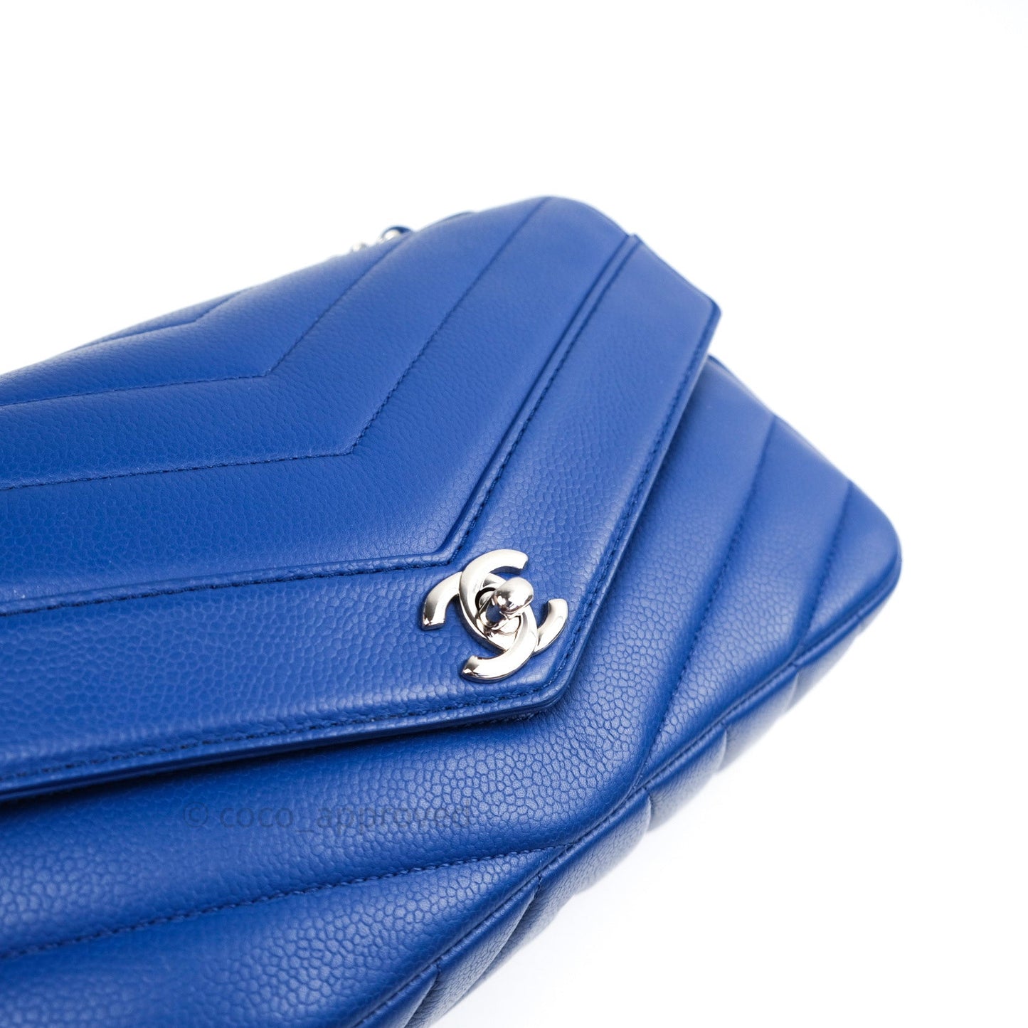 Chanel Chevron Quilted Medium Blue Grained Calfskin Silver Hardware