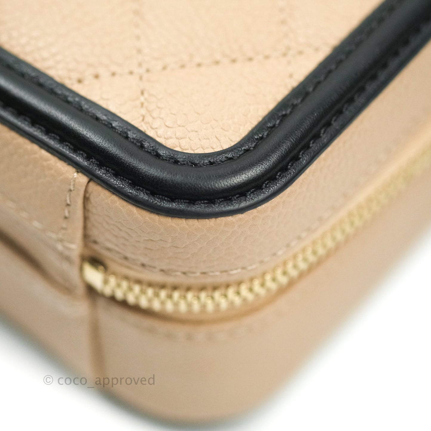 Chanel Quilted Small CC Filigree Vanity Case Beige Black Caviar