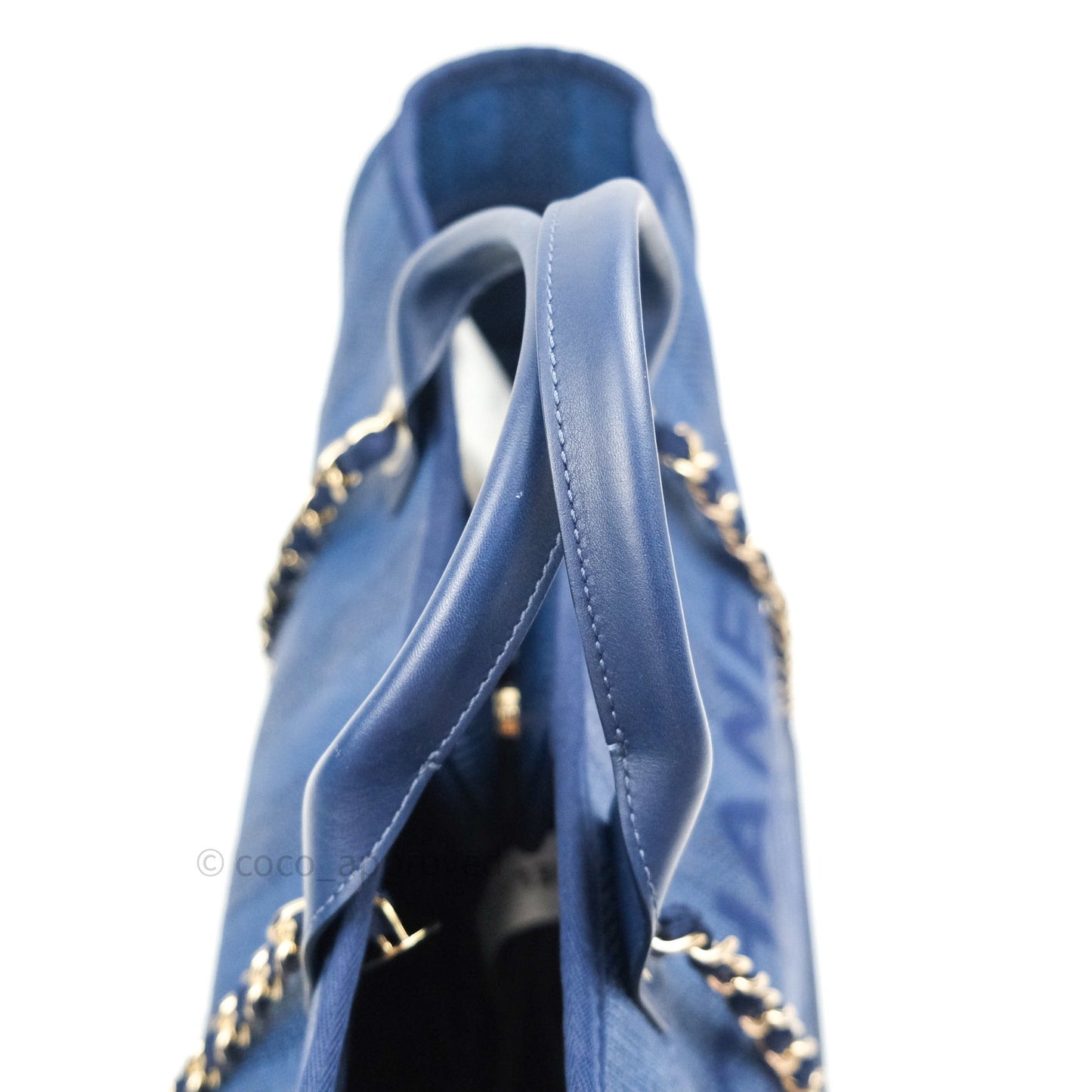 Chanel Canvas Large Deauville Tote Navy Blue Stripe 20S